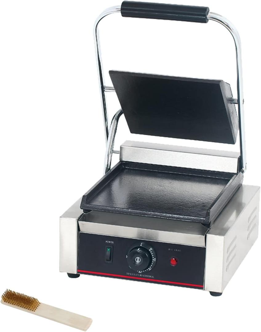 Commercial Panini Press With Grooved Grill Sandwich Maker Machine Electric Contact Grill Single (Single Smooth Top&Bottom)