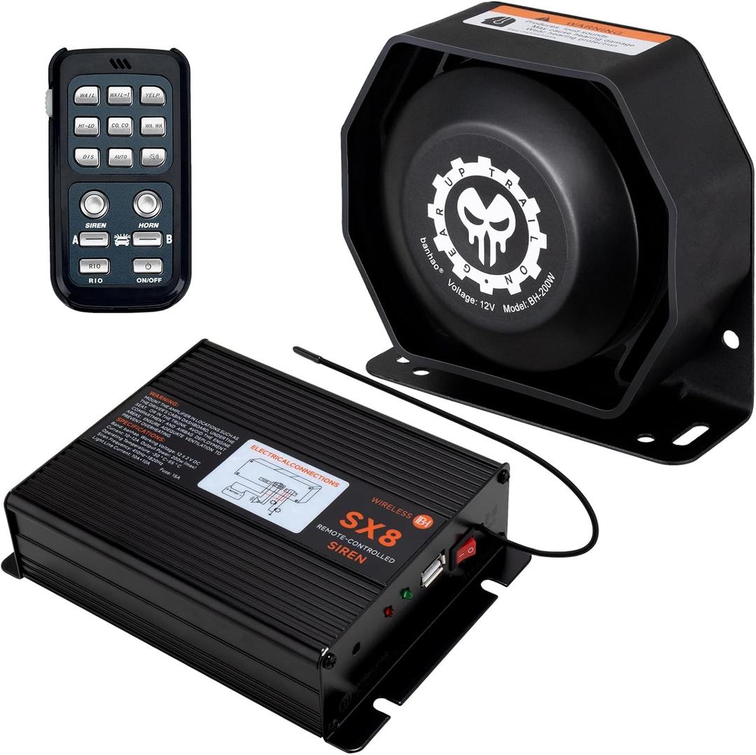 Police Siren Speaker PA System Kit Warning Emergency Siren 12V 200W 125-145dB Remote Control with Handheld Microphone for Ambulance Vehicles Truck Car SUV ATV UTV