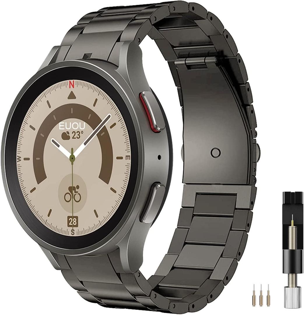 Miimall Titanium Band for Samsung Galaxy Watch 7 6 5 4 44mm 40mm/FE 40mm/5 Pro 45mm/6 4 Classic 47mm 43mm 46mm 42mm, 20mm Men No Gaps Business Titanium Metal Bracelet Strap Band for Galaxy Watch