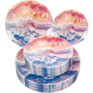 EI 60pcs Disposable Plastic Plates Pink and Blue Heavy Duty Plastic Plates 10.25" and 7.5" Dinnerware Set for Party,Wedding,Birthday 30 Guests Disposable Party Supplies