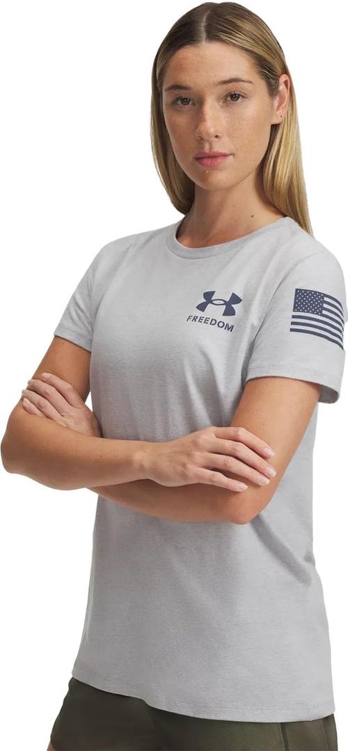 Under Armour Women's New Freedom Banner T-Shirt (X-Large, (012) Mod Gray Light Heather / / Downpour Gray)
