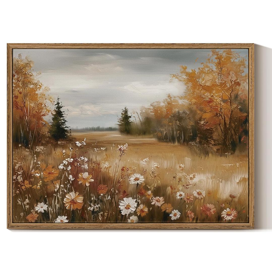 WHASAYART Vintage Autumn Forest Canvas Wall Art 16"x24" Framed