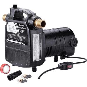 115Volt 1/2HP 1500 GPH Upgraded Heavy Duty High Pressure Cast Iron Casing Water Transfer Utility Pump with ON/OFF Switch,Brass Connectors and Suction Strainer Black