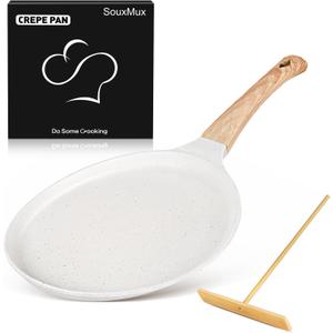 SouxMux 9.7" Crepe Pan with Spreader, Ceramic Nonstick, Induction Ready | For crepes, dosa, pancakes & omelettes. PFOA-free ceramic. Cool-touch handle. Even heating, induction base.