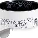 Fun Elements Ceramic Dog Bowls - Large, Non-Slip, 64 Fl Oz, Black with Adorable Dog Patterns (Large, Black)