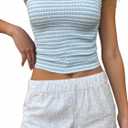 Women's Striped Crop Tube Top Strapless Slim Fit Y2k Going Out Bandeau Tops (Blue, L)