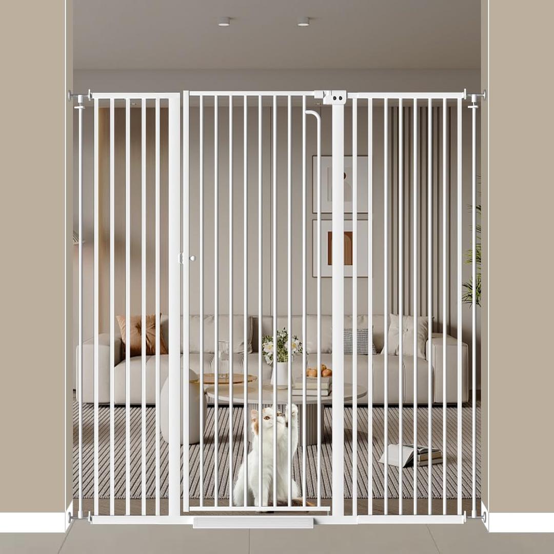 57" Extra Tall Pet Gate for Doorway, 52.7"-57.4" Wide Baby Gate for Cats Walk Through, Auto Close Tall Dog Gates with Door, Child Safety Gate Indoor Stairs, Cat Proof Gate for Doggie, White