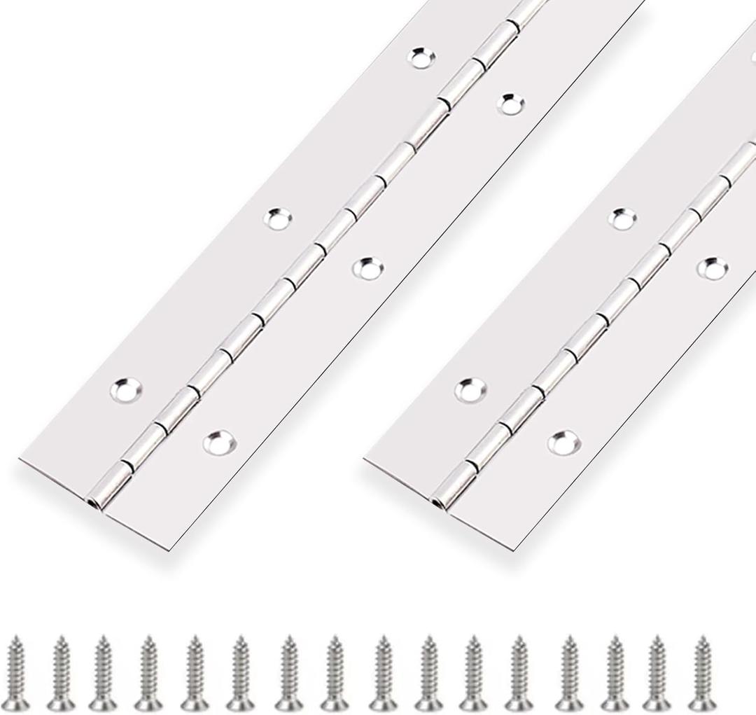 2PCS Piano Hinge 20 Inch x 1.5 Inch Stainless Steel Continuous & Piano Hinge Heavy Duty Piano Hinges, 0.04" Leaf Thickness, 0.5" Knuckle Length, Screw Included