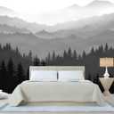 Foggy Black Forest Mountain Mural Wallpaper for Bedroom Living Room