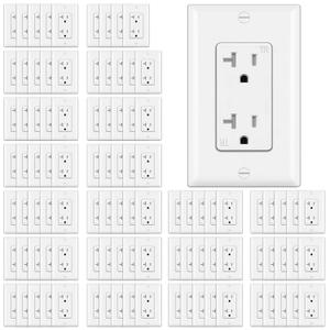 BESTTEN 100 Pack 20 Amp Decor Electrical Wall Outlet, Decorator Tamper-Resistant Receptacle, Wallplate Included, Residential and Commercial Use, 20A/125V/2500W, UL Listed, White