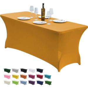 CWK 6FT Waterproof Stretch Spandex Table Cover for Rectangular Tables - Elastic Fitted Tablecloth for Folding Tables,Wrinkle Resistant Table Cloth for Parties, Weddings, Banquets & Events (Gold)