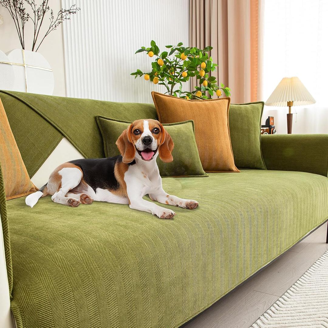 OTOB Chenille Couch Cover for Dogs Washable Non-Slip Sofa Protectors, Pet & Kid-Friendly Dog Couch Seat Covers, Furniture Protector Fits All Sofas Styles, All Seasons(Matcha Green, 36"*82")