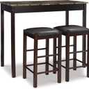 Linon Brown 3-Piece Table Faux Marble Tavern Set, 42" w x 22.25" d x 36" h