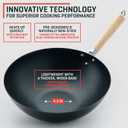 Uno Casa 12 Inch Blue Carbon Steel Wok Pan - Non-Stick, Stir-Fry, Includes Lid