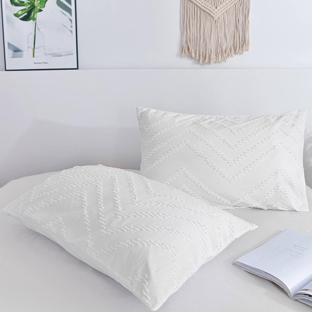 Nanko Pillow Case/Pillow Shams Queen Set of 2, Light Grey Tufted Jacquard Boho Soft Shabby Chic Microfiber Pillow Covers, Soft Comfortable for Home Hotel Bed, Modern for Men and Woman, 20 x 30 inch, Light Grey