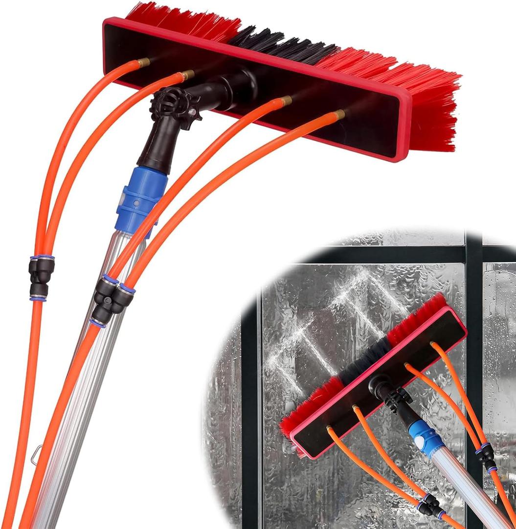 Water Fed Pole Kit 35 FT Adjustable Solar Panel Cleaning Kit Cleaner Tool for Window Glass Roof Outdoor Glass Brush Window Washing Equipment (35ft)