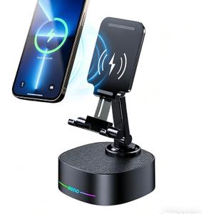 Bluetooth Speaker with Wireless Charging and Cell Phone Stand,Best Speaker Stand for iPhone/iPad/Samsung Galaxy,HD Surround Sound Perfect for Home and Outdoors,Creative Gift (Black)