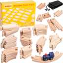 Wooden Train Track Set 53pcs, Wood Train Tracks Accessories Expansion Pack fits Melissa and Doug, fits Brio, fits Thomas, Montessori Toys, Birthday Gift for Boys Girls Toddler Kids (Train Track)