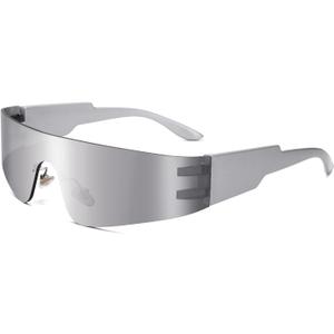 COASION Wrap Around Sunglasses for Women Men Trendy Rimless Futuristic Shades Y2k Shield Flat Top Fashion Eyeglasses (A1 Silver / Silver Mirrored)