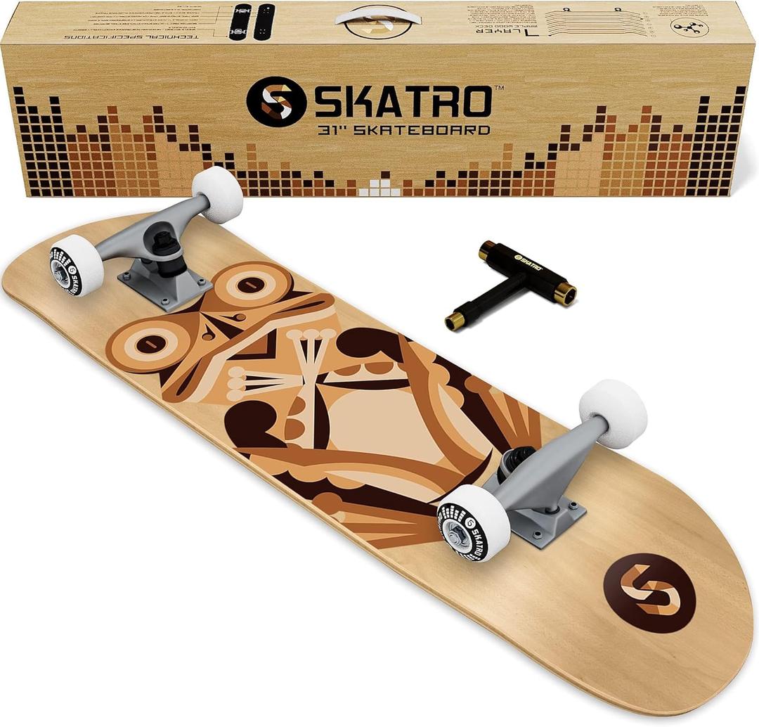 Skatro - Pro Skateboard 31 Complete Skateboard. Skate Board Ages: Adults, Boys, Girls, Beginners, and Kids (Woodtone Frog)