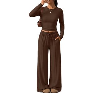 Trendy Queen Women's 2 Piece Fall Lounge Sets 2026 Designed with Pintuck, XS