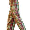 Palazzo Pants for Women Casual Multicolor Gingham Wide Leg Capri Pants 2025 Summer Boho Lounge Trousers with Pockets, XL 