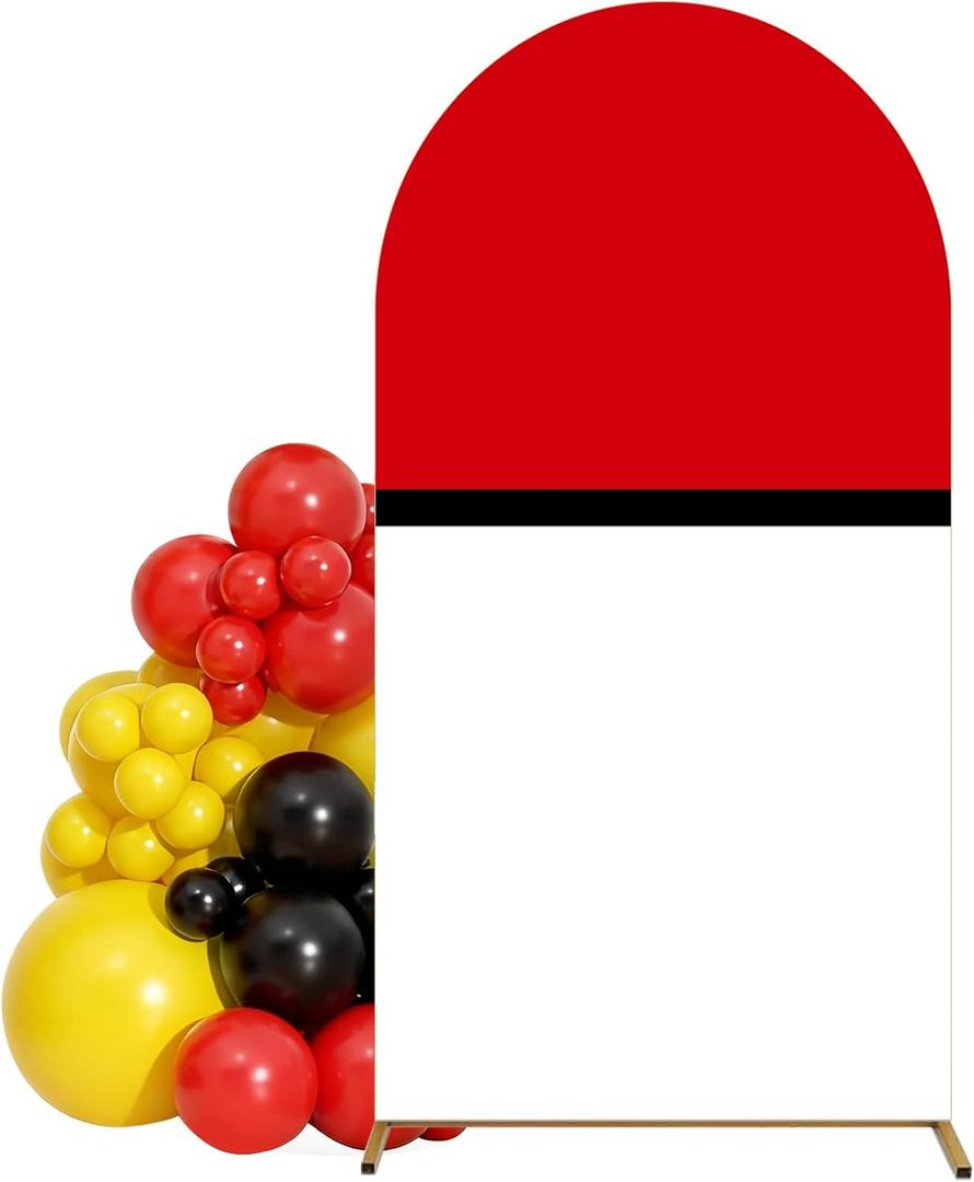 7.2  4 Ft Red Black and White Cartoon Arch Cover Round Top Stretchy Backdrop Stand Cover Spandex Fitted Fabric for Birthday Party Racing Theme Party Wedding Ceremony Anniversary Grad Decorations