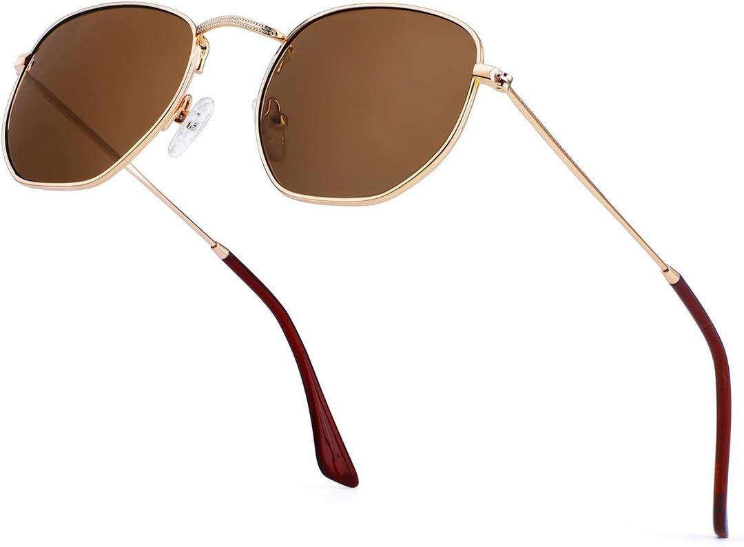 KALIYADI Sunglasses for Women and Men, Polarized Square UV Protection, Trendy Metal Frame Hexagon Sunglasses