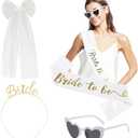 Bachelorette Party Accessories for Bride: Livresse 4-Piece Set with Short Bridal Veil, Gold Tiara, Heart Sunglasses, 'Bride To Be' Banner; Bridal Shower & Hen Party Photo Props, Wedding Gifts
