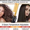 NICEMOVIC Ceramic Heating Hair Straightener Comb - Hot Pressing Brush for Natural Black Hair, Beard Wigs, and Curling (Gold)