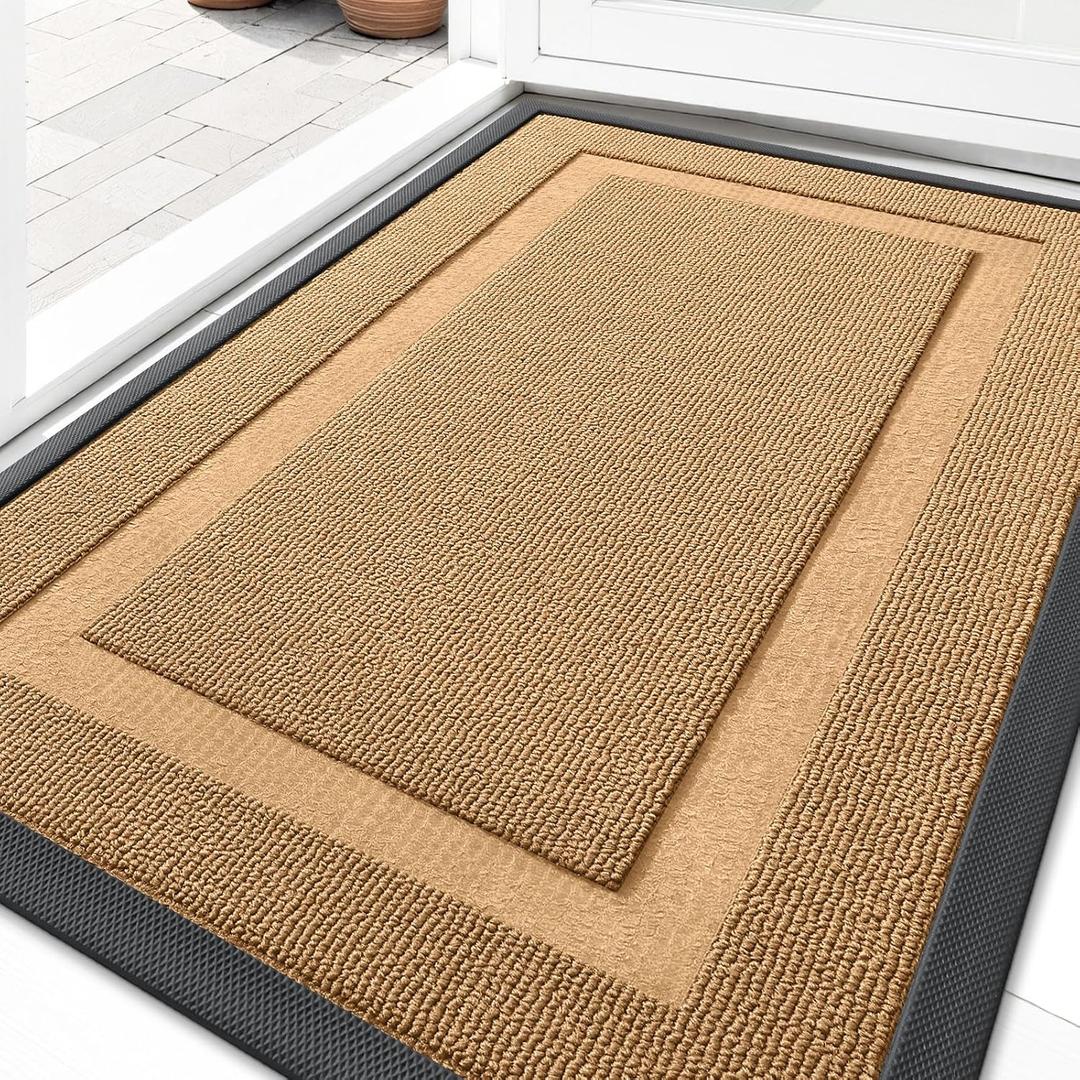 OLANLY Front Door Mat Indoor Outdoor Entrance, Waterproof All-Season, All-Weather Doormat, Sturdy Natural Rubber, Low Profile, Easy Clean Patio Porch Entryway Mat, 33x21, Butter Yellow