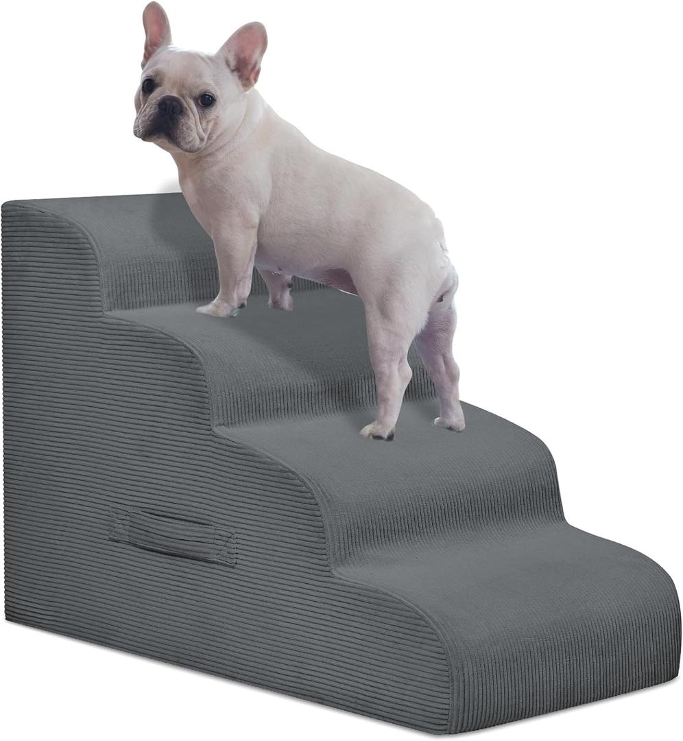 Dog Stairs for Small Dogs and Cats, 20" H 4 Steps Dog Ramp for High Beds, Couch, Sofa, Waterproof Pet Stairs with Removable Washable Cover, Non-Slip Sturdy Pet Steps (Gray)