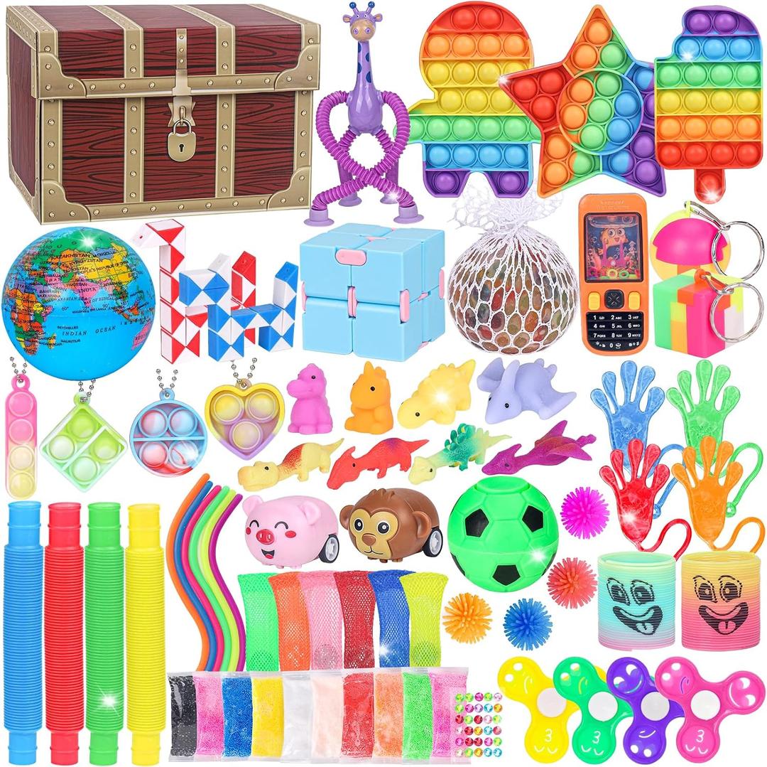 KUBUSFLY Fidget Toys, 68 Pack Party Favors for Kids, Treasure Box Toys for Classroom Prizes, Sensory Fidget Toys Carnival Prizes, Pinata Filler, Goodie Bag Stuffers Gifts for Kids Age 8 9 10 11 12+