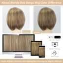 TISHINING Short Blonde Bob Wigs for White Women Blonde Highlight Pixie Bob Wig with Bangs Layered Straight Bob Synthetic Hair Replacement Wigs for Daily Party Use