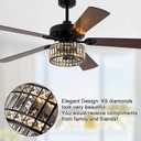 Dawn Whisper 60 Inch Crystal Chandelier Ceiling Fans with Lights Black Large Modern Ceiling Fans for Living Room Bedroom Quiet and Reversible DC Motor 6 Speeds Enegery Efficient