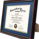 GraduationMall 8.5x11 Diploma Frame with Navy over Gold Mat or Display 11x14 Certificate without Mat,Solid Wood & UV Protection Acrylic,Cherry Finish with Gold Trim