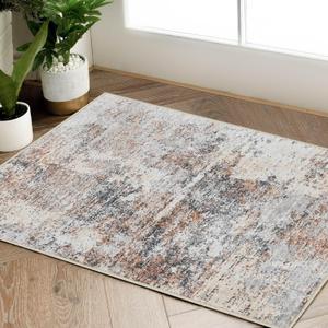 jinchan Area Rug 2x3 Washable Modern Rug Abstract Entryway Doormat Taupe Multi Print Overdyed Floor Cover Distressed Contemporary Lightweight Non-Slip Thin Carpet for Kitchen Bathroom Living Room