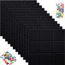 12 Pcs Large 11.8" x 11.8" Felt Bulletin Board for Wall Square Felt Tiles with 60 Push Pins Self Adhesive Cork Board Tack Board for Photos Memos School Home Office Kitchen DIY(Black)