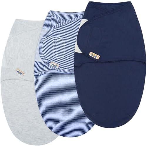 BlueSnail Ultra Soft Newborn Essentials Easy Wrap Swaddle Blankets, Adjustable Baby Cotton Swaddle Wrap (0-3M, 8-13lbs, Navy Set) (Light Gray+navy)