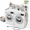 Washer Dryer Countertop 54''W Laundry Topper for Folding Clothes, White
2-Tier laundry countertop with power outlet, raised edge, non-slip pads, metal hooks and storage basket
