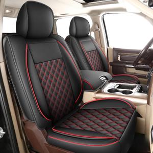 HChengkikz Car Seat Covers for RAM 1500 2500 3500, Napa Leather for Most 2019-2024 RAM & 2002-2017 RAM, Compatible with Crew Quad Regular Cabs Flat Bench, with Seat Cushion (Black + Red, Flat Rear)