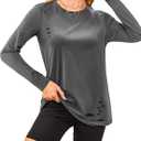 SOFIA'S CHOICE Women's Distressed Long Sleeve T Shirts Ripped Crewneck Loose Fit Tee Tops Dark Grey Small (Gray, S)