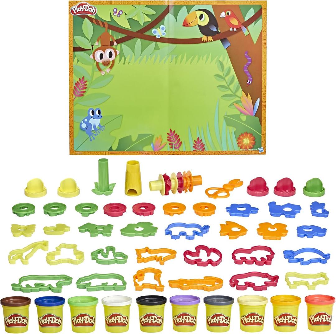 Play-Doh Animal Adventure Set, Arts and Crafts Toys for 3 Year Old Girls & Boys, 45 Tools, 10 Cans 