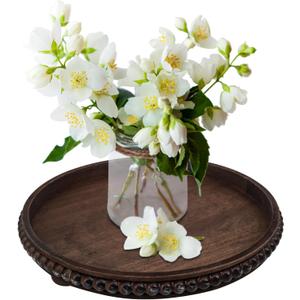 Wooden Serving Tray: 12in Brown Round Wood Butler Decorative Tray Candle Holder Trays Centerpiece Farmhouse Ottoman Tray for Decor Countertop Home Decor Accessories for Coffee Table