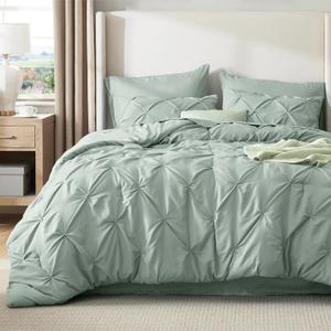 Bedsure King Size Comforter Set Sage Green - Bed in a Bag King Size 7 Pieces, GentleSoft Pintuck Bed Set Gift for Family, Pinch Pleat Sage Green Comforter with Sheets, Pillowcases & Shams