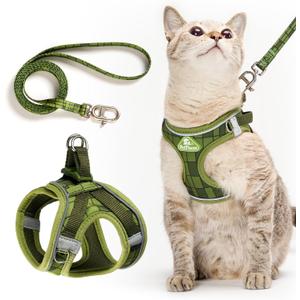 PetThem Upgraded Cat Harness and Leash Set - Step-in Escape Proof Adjustable Cat Harness, Comfortable Soft Lightweight, Reflective Harness for Walking, Travel, Camping (Growling Crocodile, L)