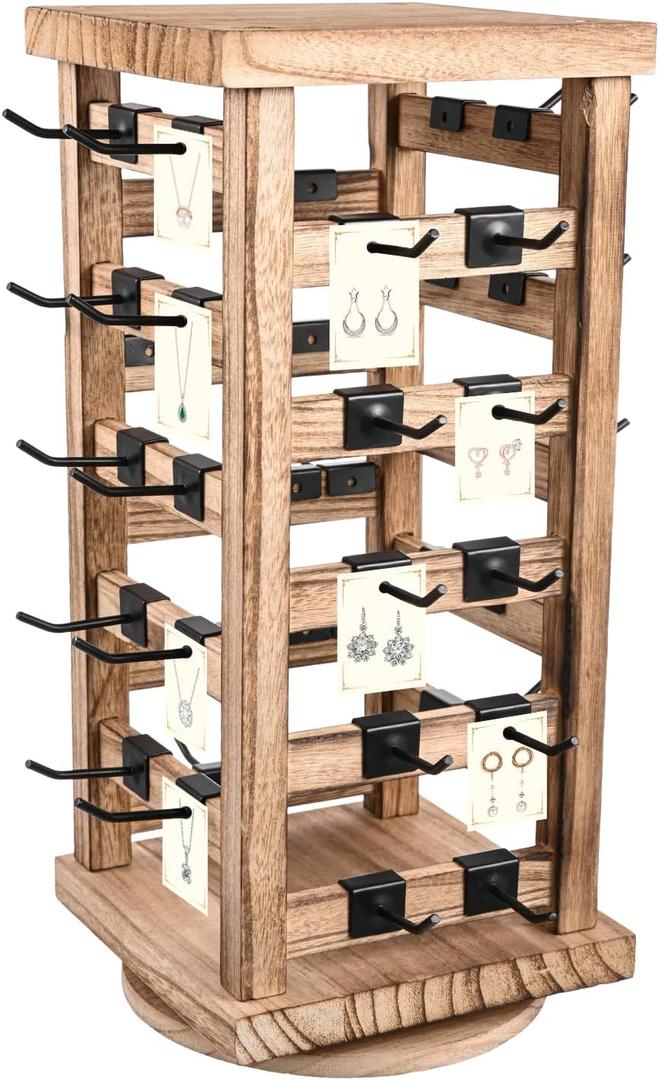 Wood Rotating Jewelry Storage Display, Rotating Jewelry Stand Earring Keychain Display Stand, Jewelry Display Stand for Vendors, Earring Display for Selling, Store, Showcase and Home