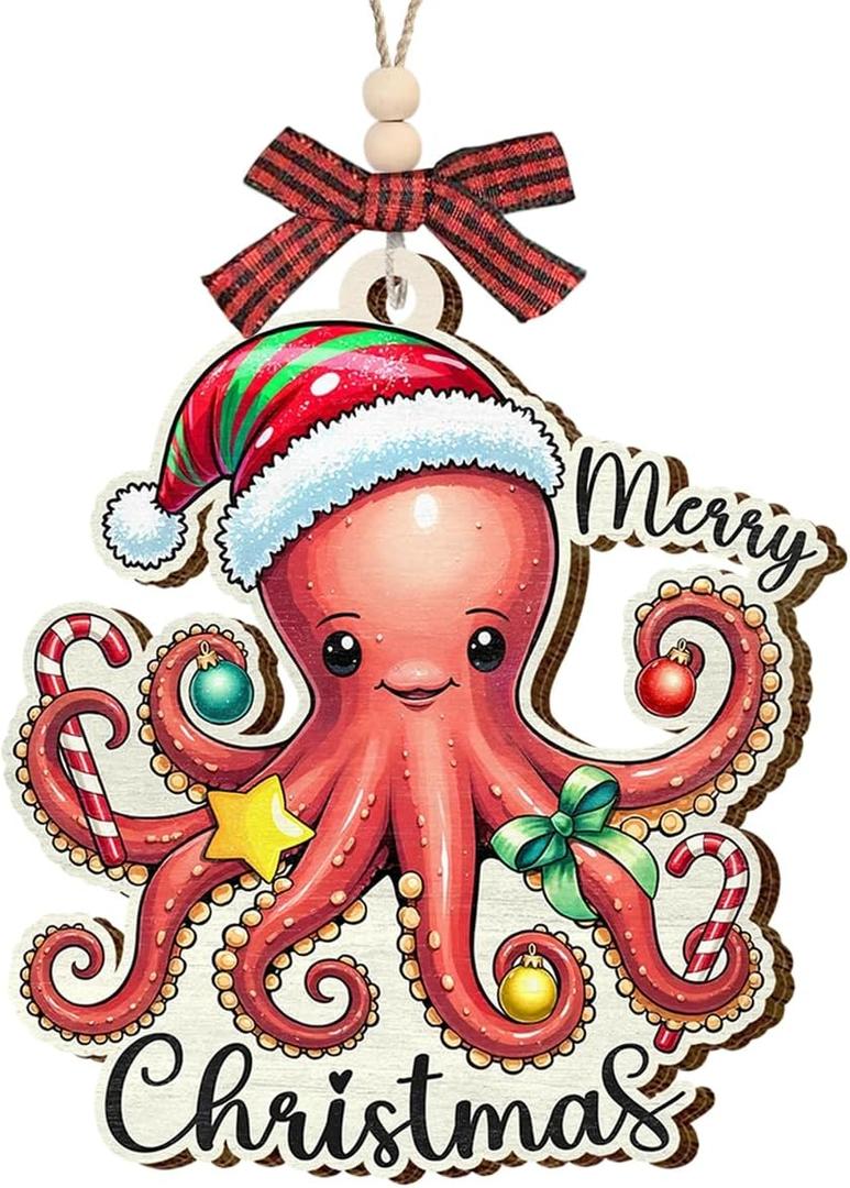 3 x Octopus Christmas Ornament 2025 - Octopus Gifts for Women Men Boy Girl, Ocean Themed Decor, Octopuses Lover Gifts, Wooden Christmas Ornament for Tree Decor - Holiday Keepsake & Xmas Gift Exchange Idea