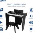 ZIPPY Kids Piano Keyboard, 37 Keys Digital Piano for Kids, Touch Sensitive Control Panel, Built-in Songs, Volume Adjustable, Music Educational Instrument, Wood Piano for 3+ Girls and Boys (Black Plus)