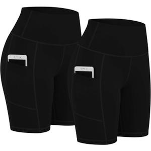 Fengbay 2 Pack 8" /5" Biker Shorts for Women with Pockets, High Waist Workout Shorts for Women Compression Yoga Shorts (Medium, 8"black & Black)